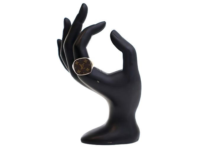 Louis Vuitton Silver Brass Monogram Lock Signet Ring - view 6