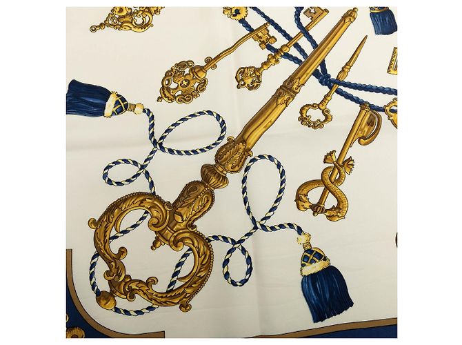 Hermès White Les Cles Seidentuch 90 - Ansicht 5