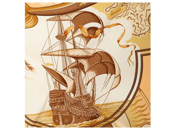 Foulard in seta Hermès Beige Au dela Des Cinq Mers 90 - vista 7