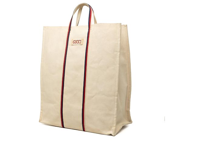 Sac cabas vertical Gucci en toile beige Ouroboros - vue 2