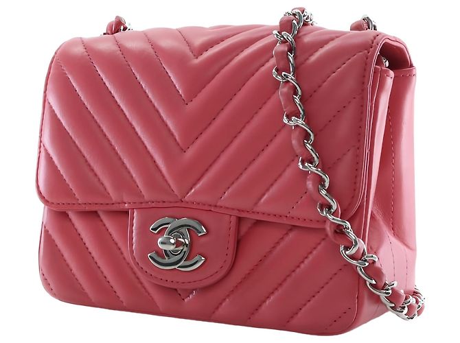 Chanel Pink Mini Square Classic Chevron Lambskin Single Flap - vista 12