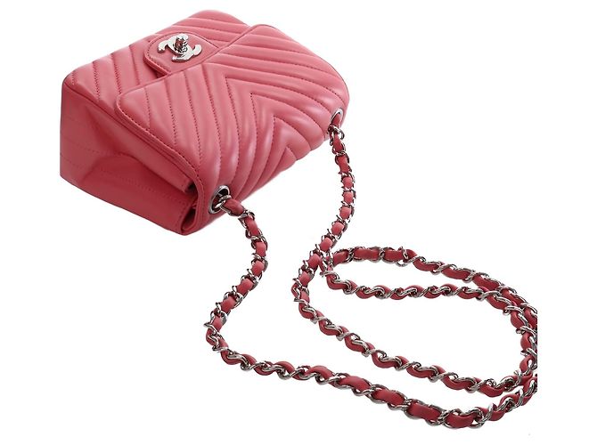 Chanel Pink Mini Square Classic Chevron Lambskin Single Flap - vista 15