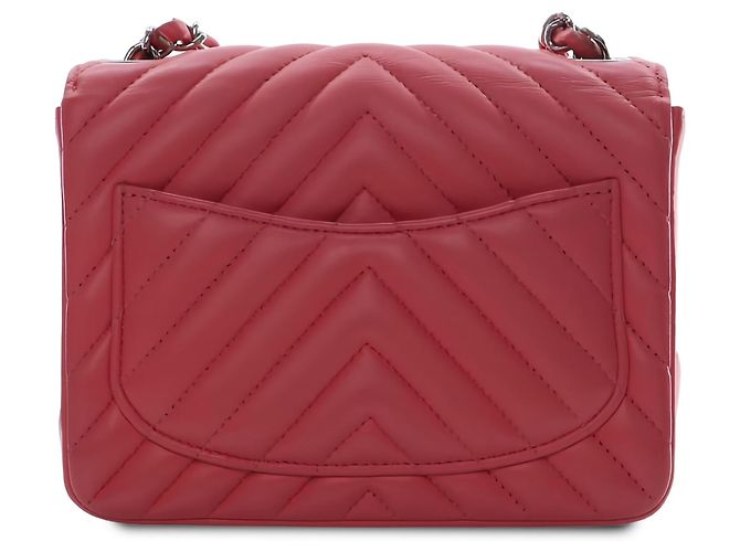 Chanel Pink Mini Square Classic Chevron Lambskin Single Flap - vista 2