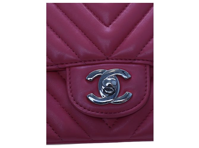 Chanel Pink Mini Square Classic Chevron Lambskin Single Flap - vista 5
