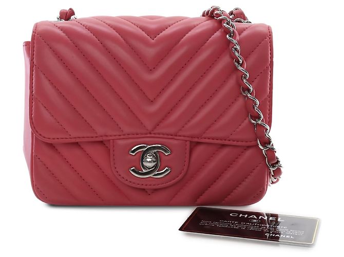 Chanel Pink Mini Square Classic Chevron Lambskin Single Flap - vista 6