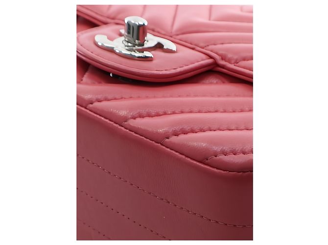 Chanel Pink Mini Square Classic Chevron Lambskin Single Flap - vista 9