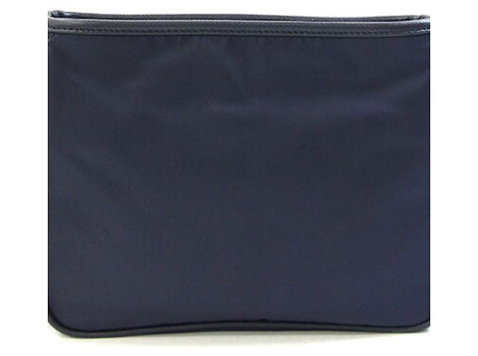 Borsa a tracolla Prada in nylon e pelle blu navy - vista 2