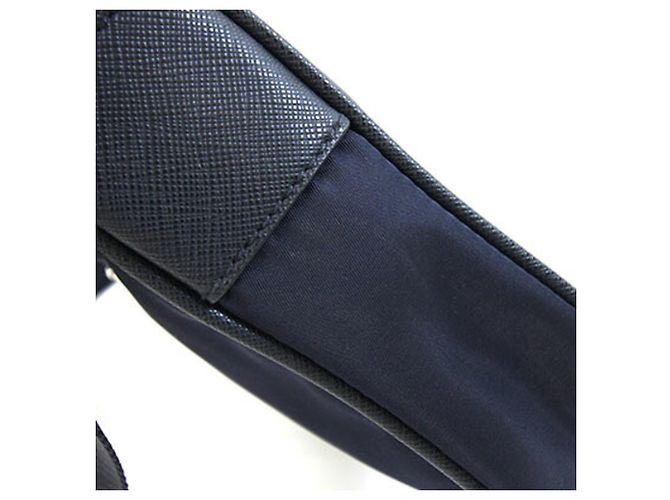 Borsa a tracolla Prada in nylon e pelle blu navy - vista 8