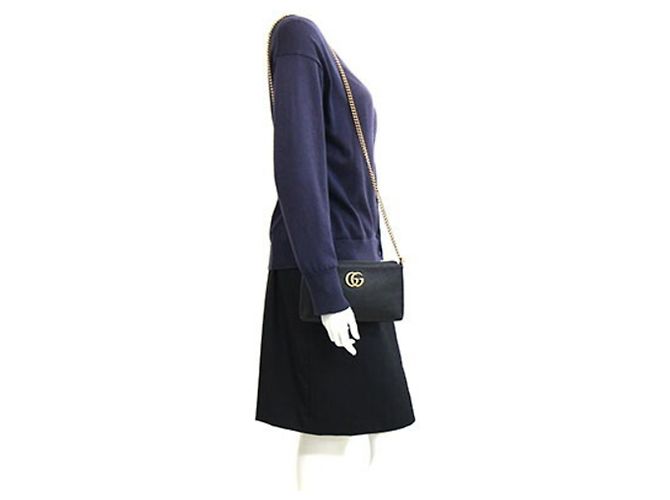 Bolsa de Ombro Gucci GG Marmont em Couro Preto - vista 7