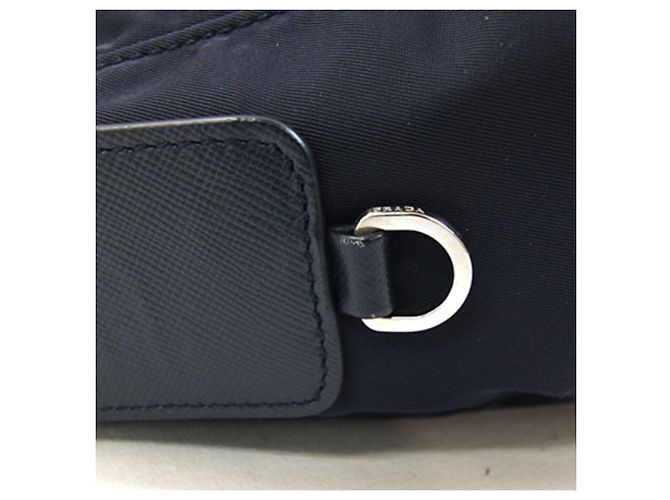 Bolsa de Ombro Prada em Nylon e Couro Azul Marinho - vista 8