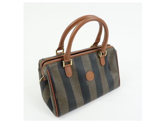 Fendi Vintage Pequin Convertible Boston Coated Canvas Medium - vista 4