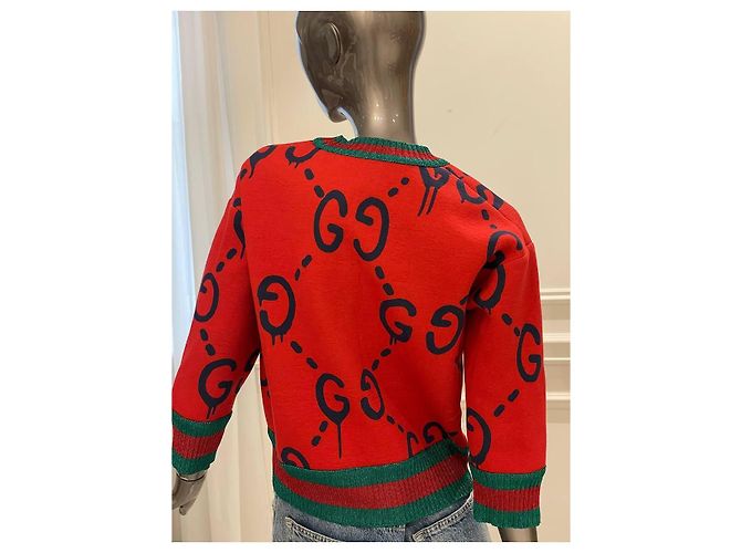 Gucci roter Strickpullover mit GG-Monogramm - Ansicht 3