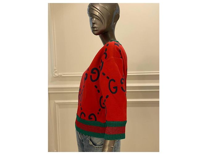 Gucci roter Strickpullover mit GG-Monogramm - Ansicht 5