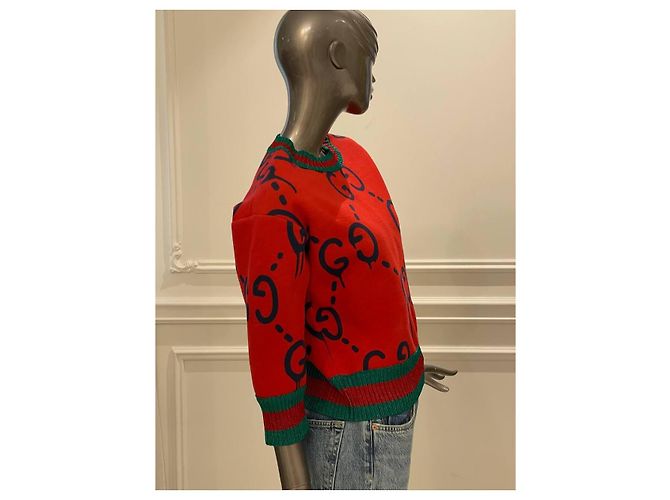 Gucci roter Strickpullover mit GG-Monogramm - Ansicht 6