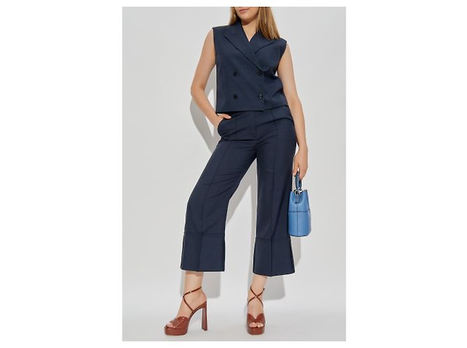 Pantalon culotte Theory bleu marine satiné à plis - view 2