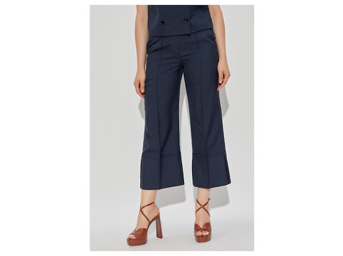 Pantalon culotte Theory bleu marine satiné à plis - view 3