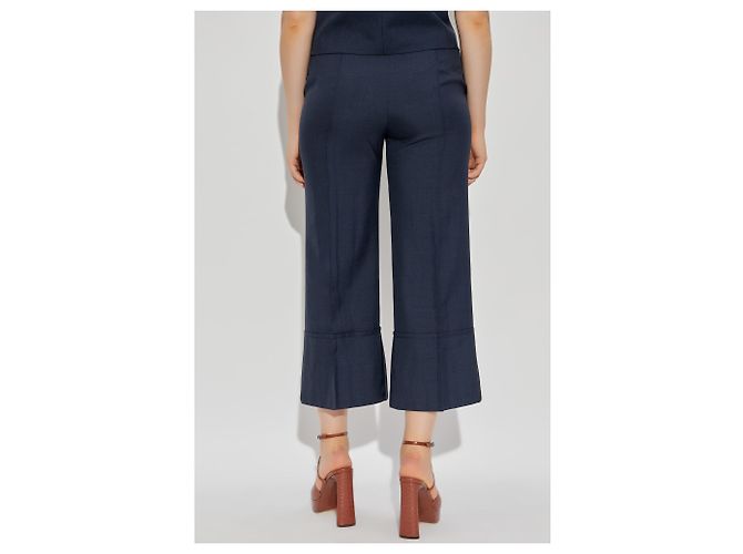 Pantalon culotte Theory bleu marine satiné à plis - view 4
