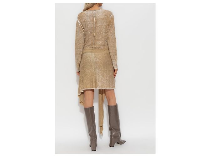 Vestido Diesel M-EGANKNOT de linho marrom bege - vista 4