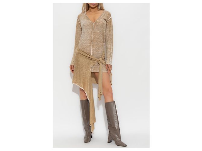 Diesel M-EGANKNOT Linen Dress Brown Beige - view 3