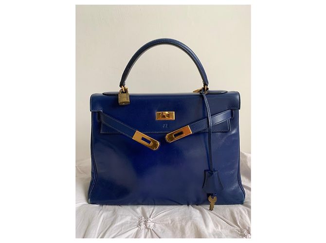 Borsa Hermès Kelly 32 in pelle blu - vista 2