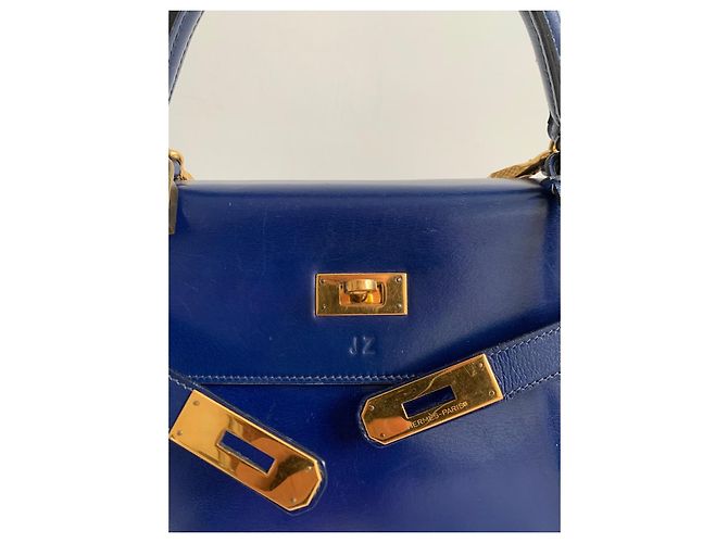Borsa Hermès Kelly 32 in pelle blu - vista 3