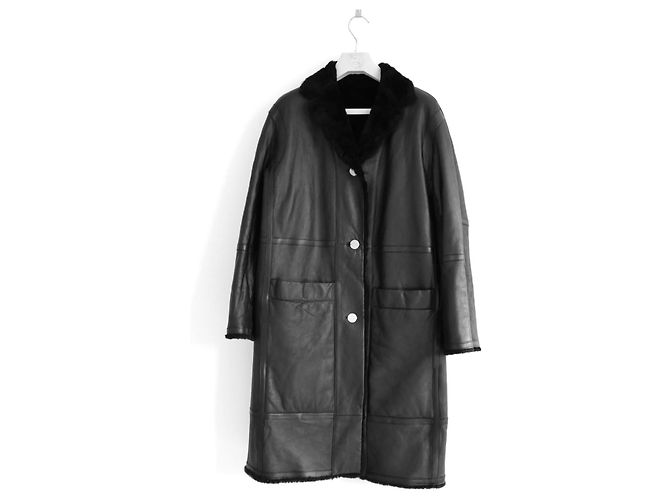 Hermès Abrigo reversible de piel y shearling negro - vista 17