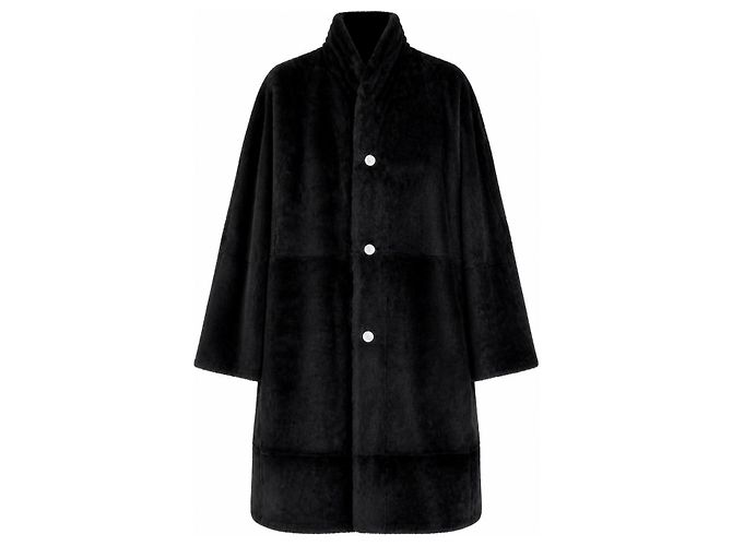 Hermès Abrigo reversible de piel y shearling negro - vista 2