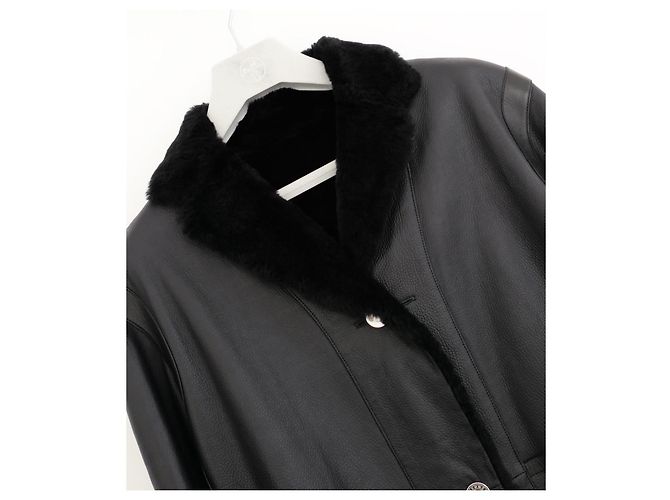 Hermès Abrigo reversible de piel y shearling negro - vista 3