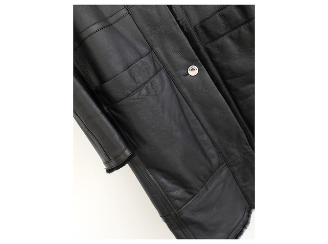 Hermès Abrigo reversible de piel y shearling negro - vista 4