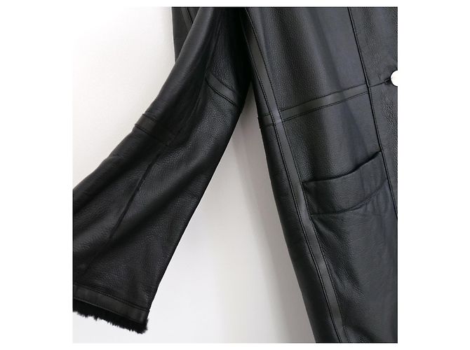 Hermès Abrigo reversible de piel y shearling negro - vista 5