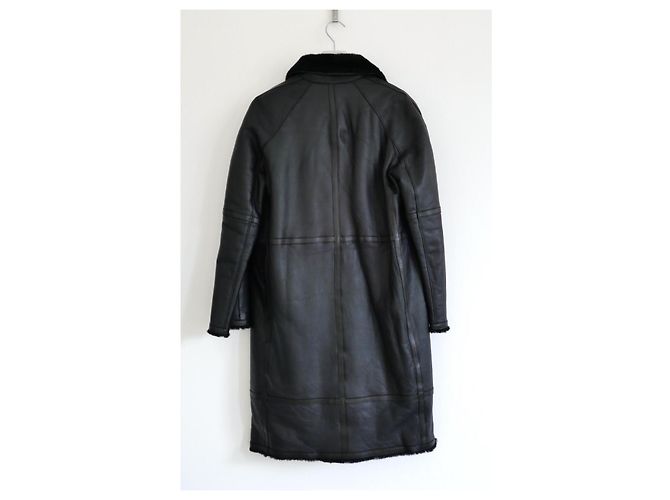 Hermès Abrigo reversible de piel y shearling negro - vista 6