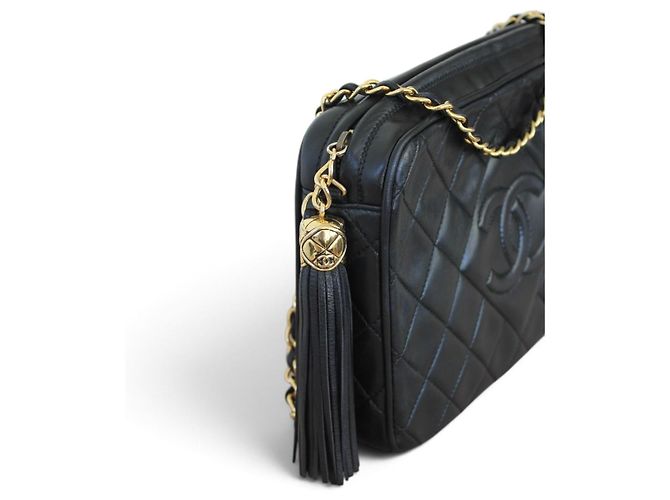 Chanel Borsa Camera in pelle d'agnello nera - vista 4