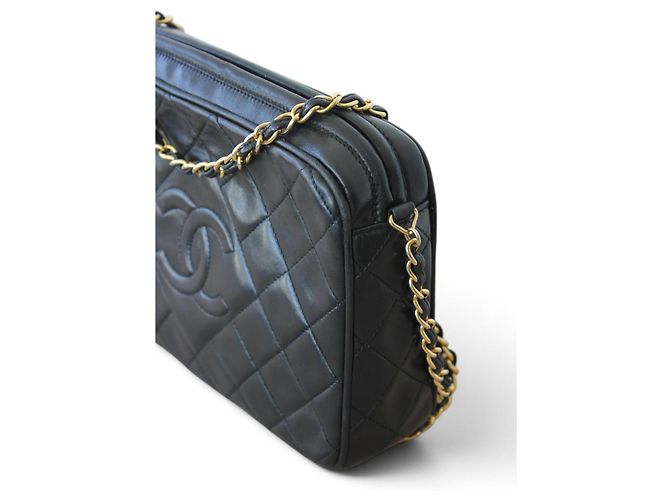 Chanel Borsa Camera in pelle d'agnello nera - vista 5