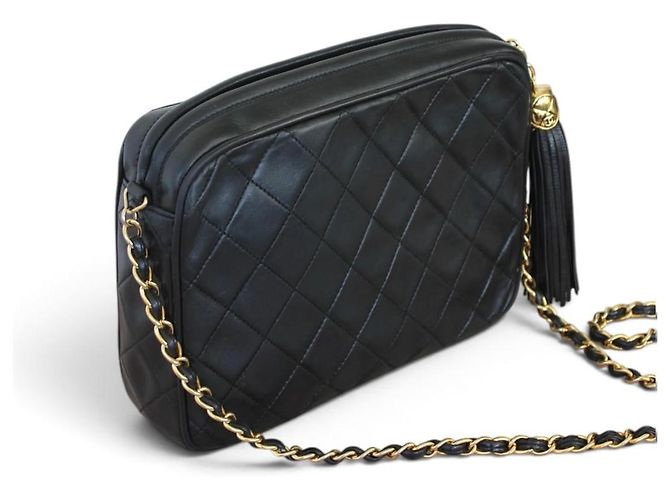 Chanel Borsa Camera in pelle d'agnello nera - vista 6
