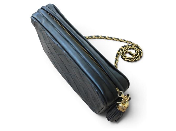 Chanel Borsa Camera in pelle d'agnello nera - vista 8