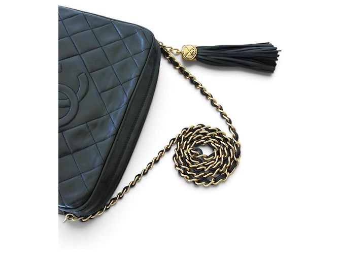 Chanel Borsa Camera in pelle d'agnello nera - vista 9