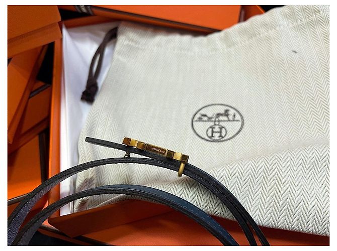 Hermès Cinturón reversible Gold Double Navy Sky Blue stamp: - vista 6