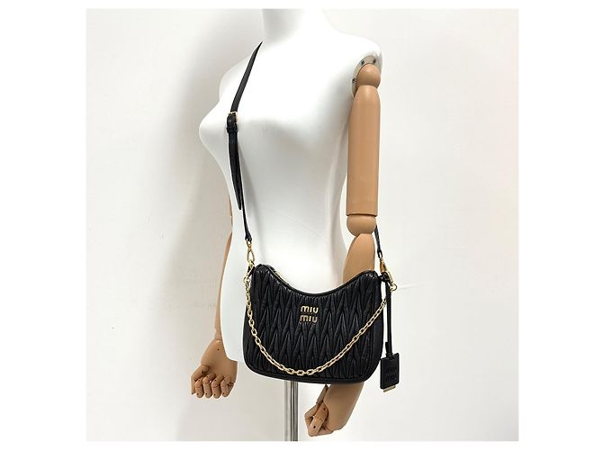 Miu Miu Matelassé Napa Leather Crossbody Shoulder Bag Black - view 2