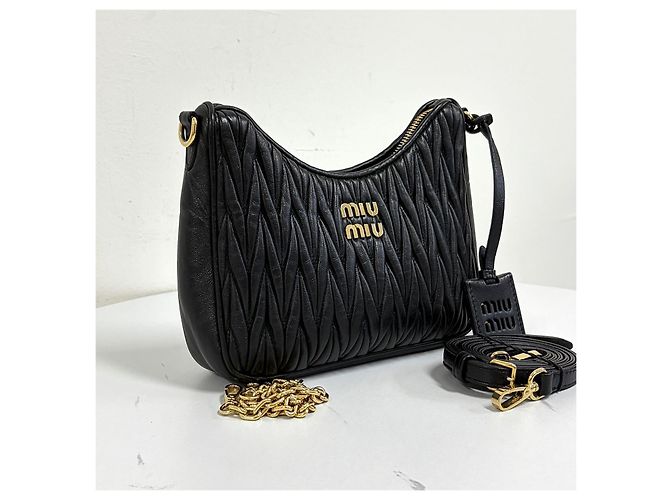 Miu Miu Matelassé Napa Leather Crossbody Shoulder Bag Black - view 4