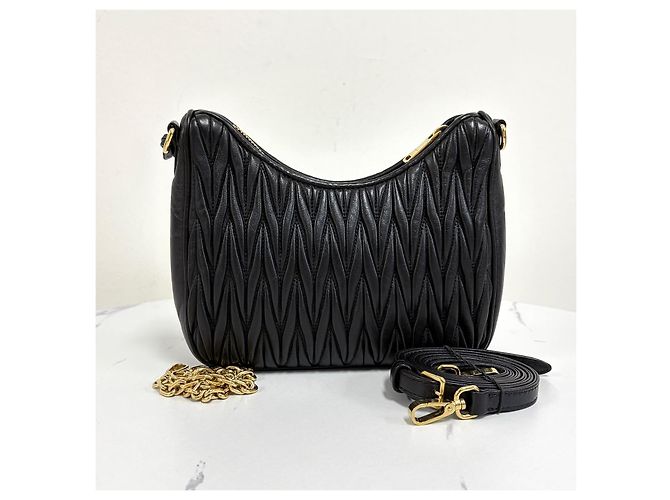 Miu Miu Matelassé Napa Leather Crossbody Shoulder Bag Black - view 5