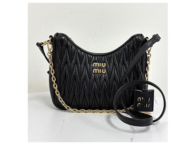 Miu Miu Matelassé Napa Leather Crossbody Shoulder Bag Black - view 6