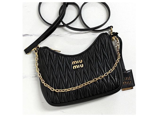 Miu Miu Matelassé Napa Leather Crossbody Shoulder Bag Black - view 8