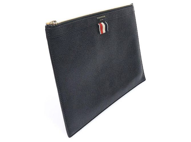 Thom Browne Pochette porte-documents Small en cuir grainé noir - vue 2
