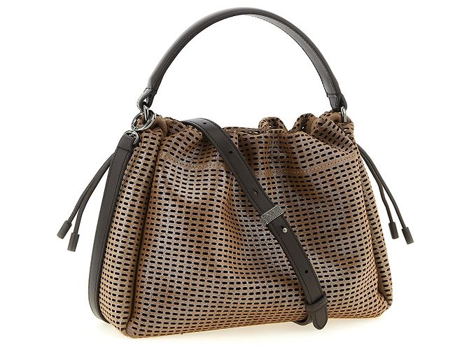 Brunello Cucinelli Borsa in pelle di vitello marrone - vista 2