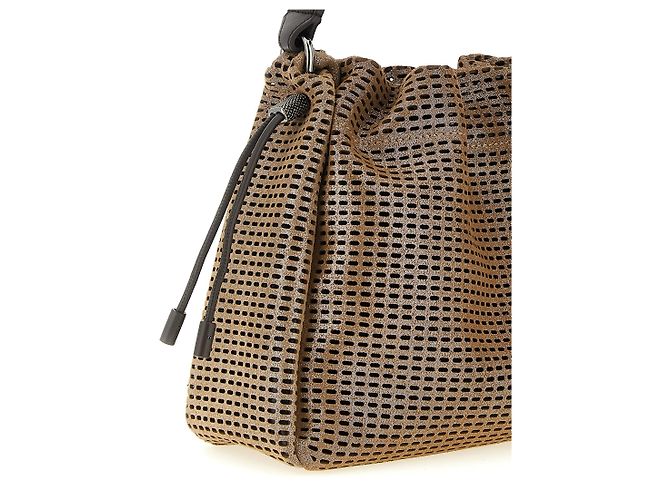 Brunello Cucinelli Borsa in pelle di vitello marrone - vista 3
