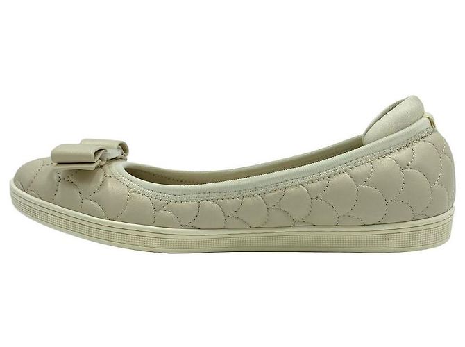 Salvatore Ferragamo Bara Bow gesteppte Leder-Flats Ivory - Ansicht 15