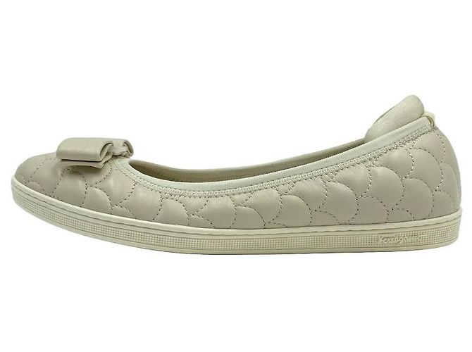 Salvatore Ferragamo Bara Bow gesteppte Leder-Flats Ivory - Ansicht 17