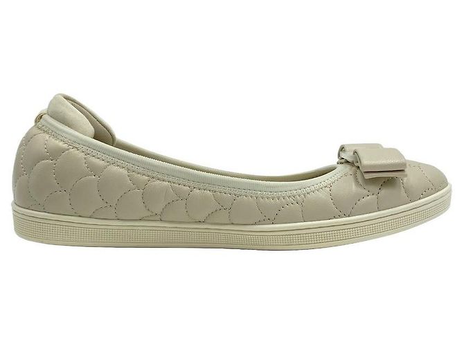 Salvatore Ferragamo Bara Bow gesteppte Leder-Flats Ivory - Ansicht 6