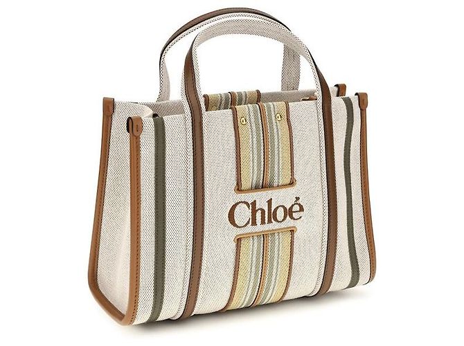 Chloé Borsa a tracolla in cotone beige - vista 2