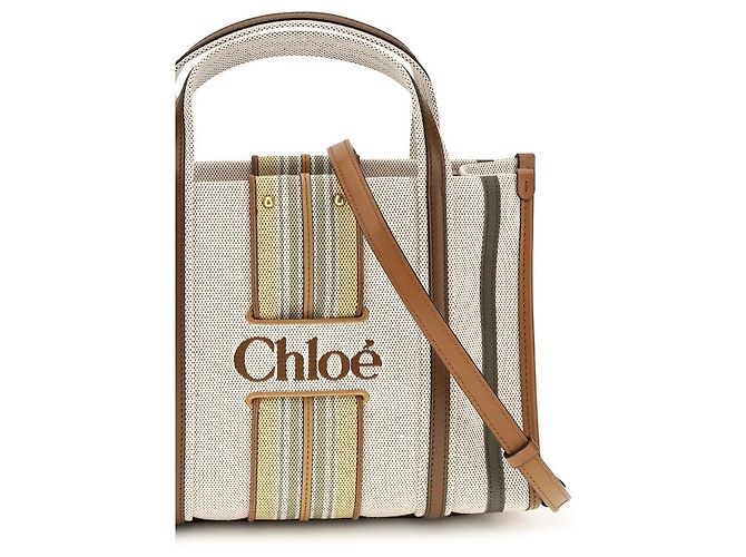 Chloé Borsa a tracolla in cotone beige - vista 4